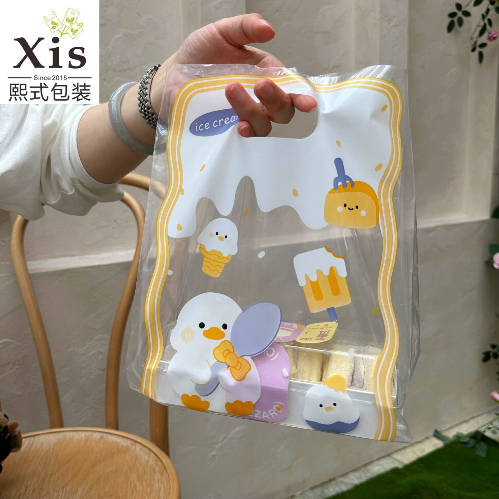 Transparent Ice Cream Duck Takeaway Packing Bag Thickened Plastic Bag Dessert Baking Packaging Bag Clothing Handbag Cute