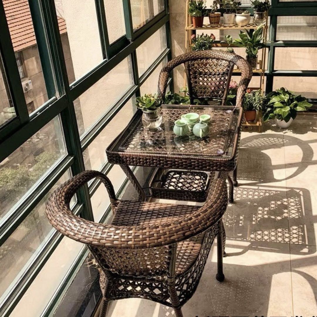 Balcony Small Table and Chair Rattan Chair Three-Piece Combination Leisure Tea Table and Chair Courtyard Rattan Chair Outdoor Rattan Outdoor Table and Chair