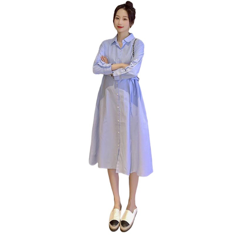 Large Size Women's Maternity Dress 2023 Early Autumn Shirt Women's Mid-length Business Wear Tooling Dress