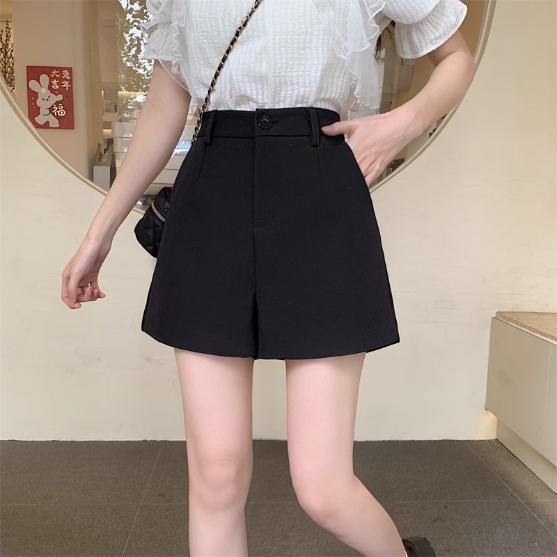 Black Suit Shorts Women's Spring and Summer plus size High Waist A- Shed Casual Pants Wide-Leg Pants for Outer Wear Slim Hip Covering Shorts