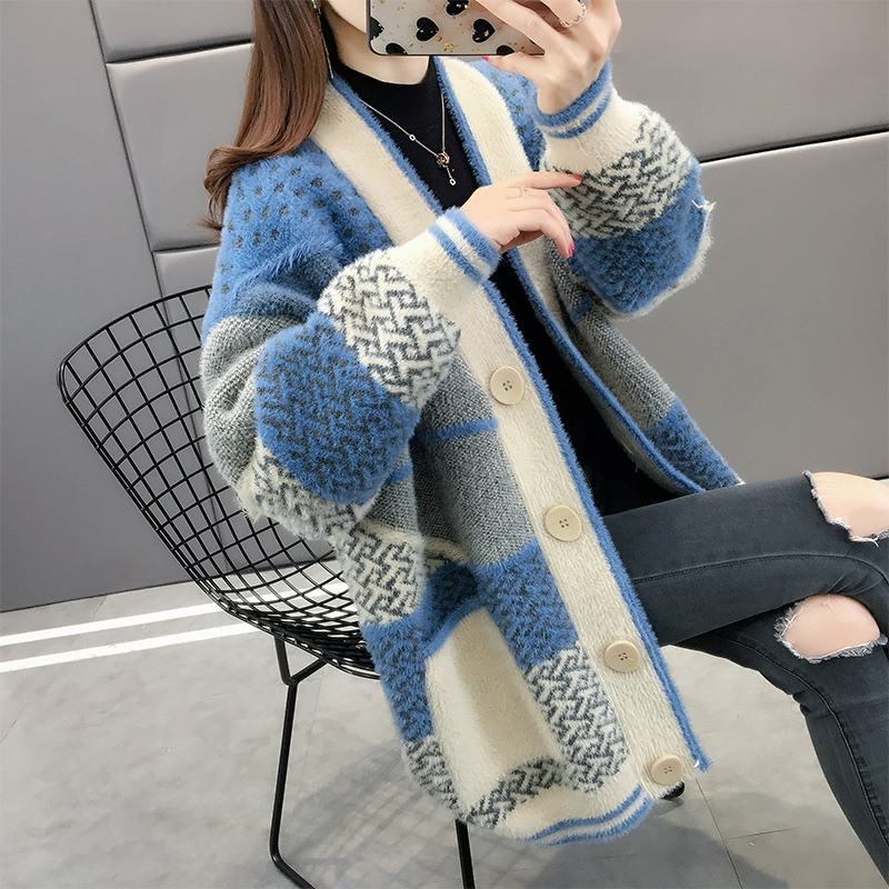 Picture of Mink velvet knitted cardigan coat spring and autumn 2024 new women's loose outer wear lazy style women's sweater
