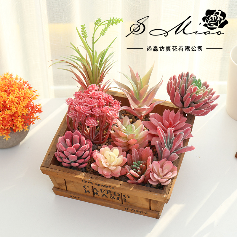 Picture of 006 Flocked Red Series Succulents Creative DIY Supplies Accessories Factory Direct Supply Wholesale Artificial Green