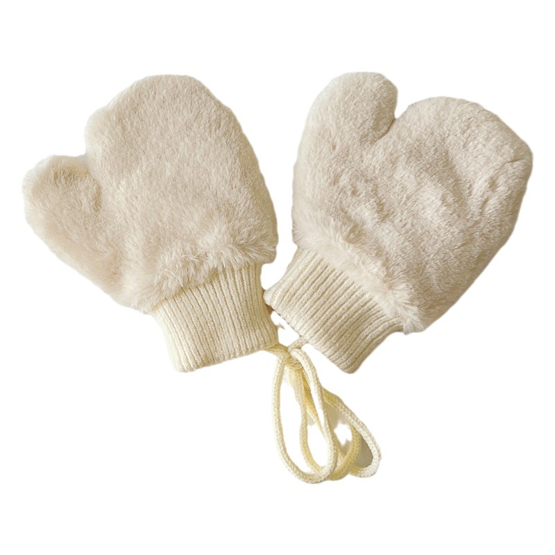 Qiunan Children's Gloves Winter 2025 New Style Ins Korean Version Fleece-Lined Warm Mittens with Neck Strap Baby Gloves Wholesale