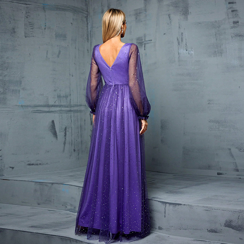 Picture of European and American Elegant Perspective Tulle Shiny Evening Dress Wedding Party Sequin Wedding Party Dress