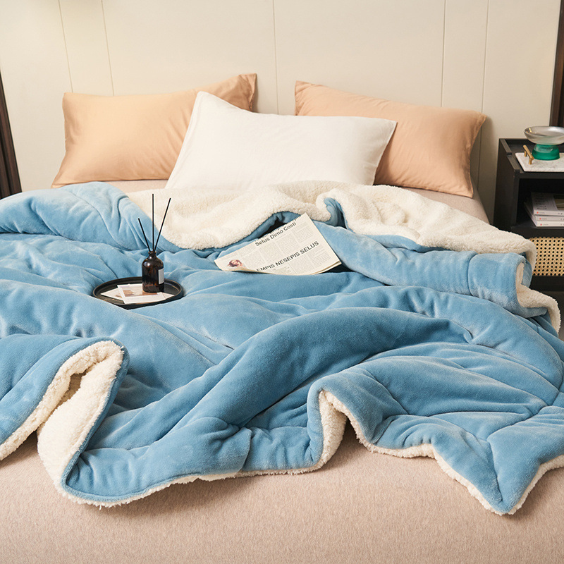 Picture of Cross-Border Double-Layer Thickened Lamb Velvet Blanket Solid Color Composite Milk Velvet Blanket Flannel Single and Double Nap Blanket
