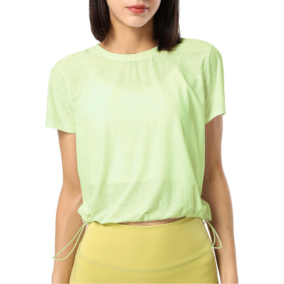 New Jacquard Round Neck Loose Yoga T-Shirt for Women, Adjustable Drawstring Sports Fitness Vest, Quick-Drying Yoga Top