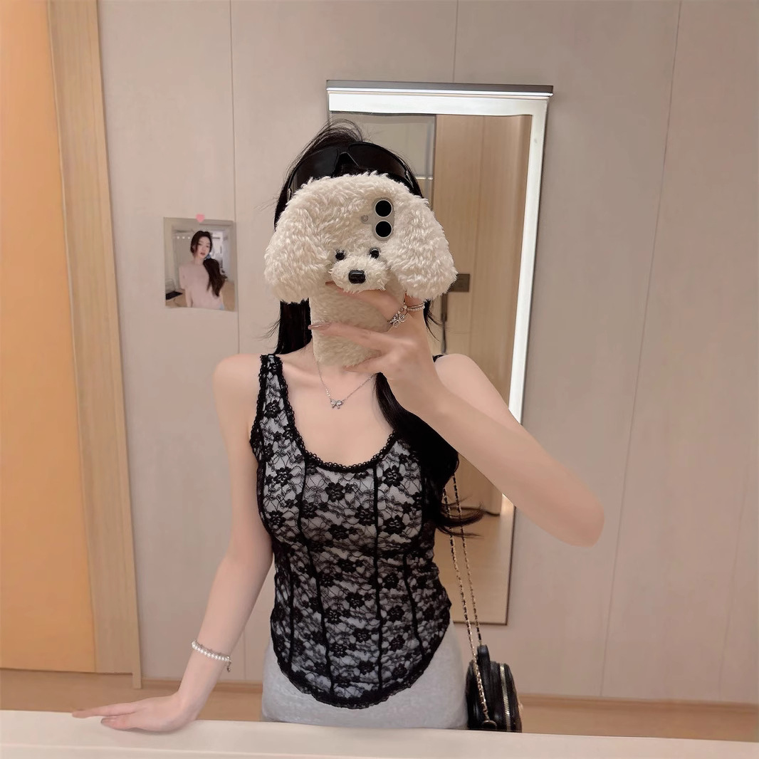 Summer French Lace U-Neck Hem Waist Camisole with Built-In Breast Pads and Adjustable Shoulder Straps Outer Top for Women
