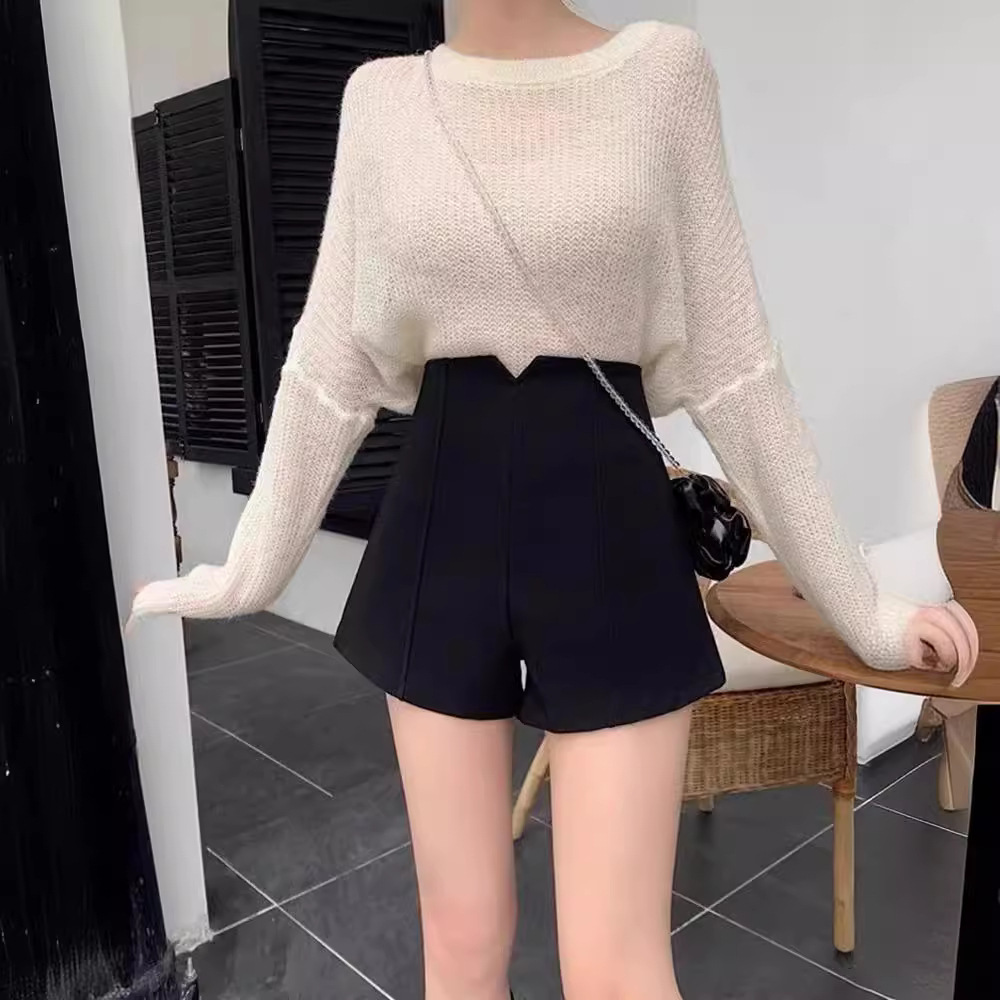 Black Woolen Base Shorts Women's Autumn and Winter High Waist Tight Pants Small Winter Outer Boots Pants 2024 New