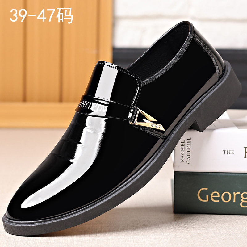 Cross-Border Large Size Men's Patent Leather Shoes, Trendy Business Formal Wear, Korean Style British Pointed Toe Slip-On Men's Shoes, Single Shoes