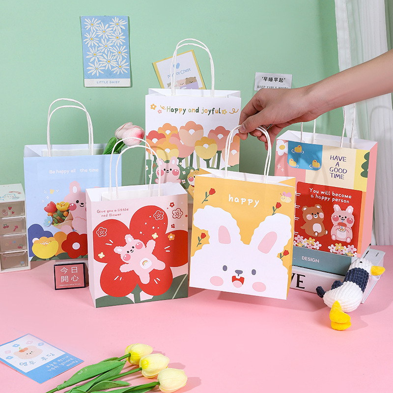 in stock Cartoon Gift Bag Hand Gift Bag small size Birthday Snack Packaging Bag Hand Bag Kraft Paper Bag