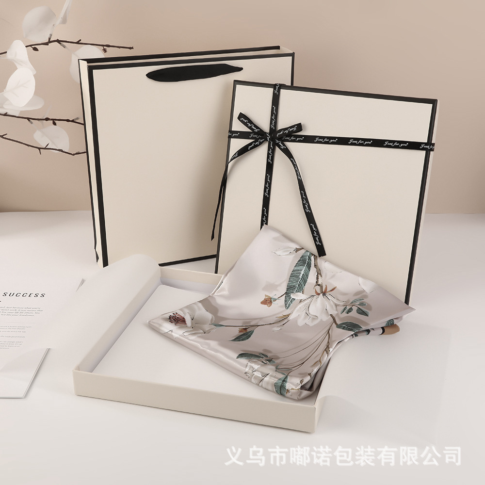 Square Silk Scarf Packaging Box, Simple Beige Bow Gift Box, Empty Box, Custom-Made Short-Sleeved Clothing Gift Box