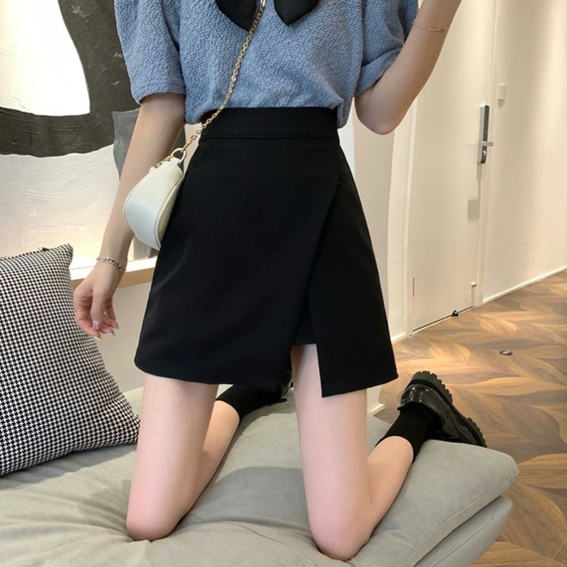 Black Skirt Children's Design Sense Niche 2023 New Spring and Summer Small Irregular Split A- Line Pants Skirt