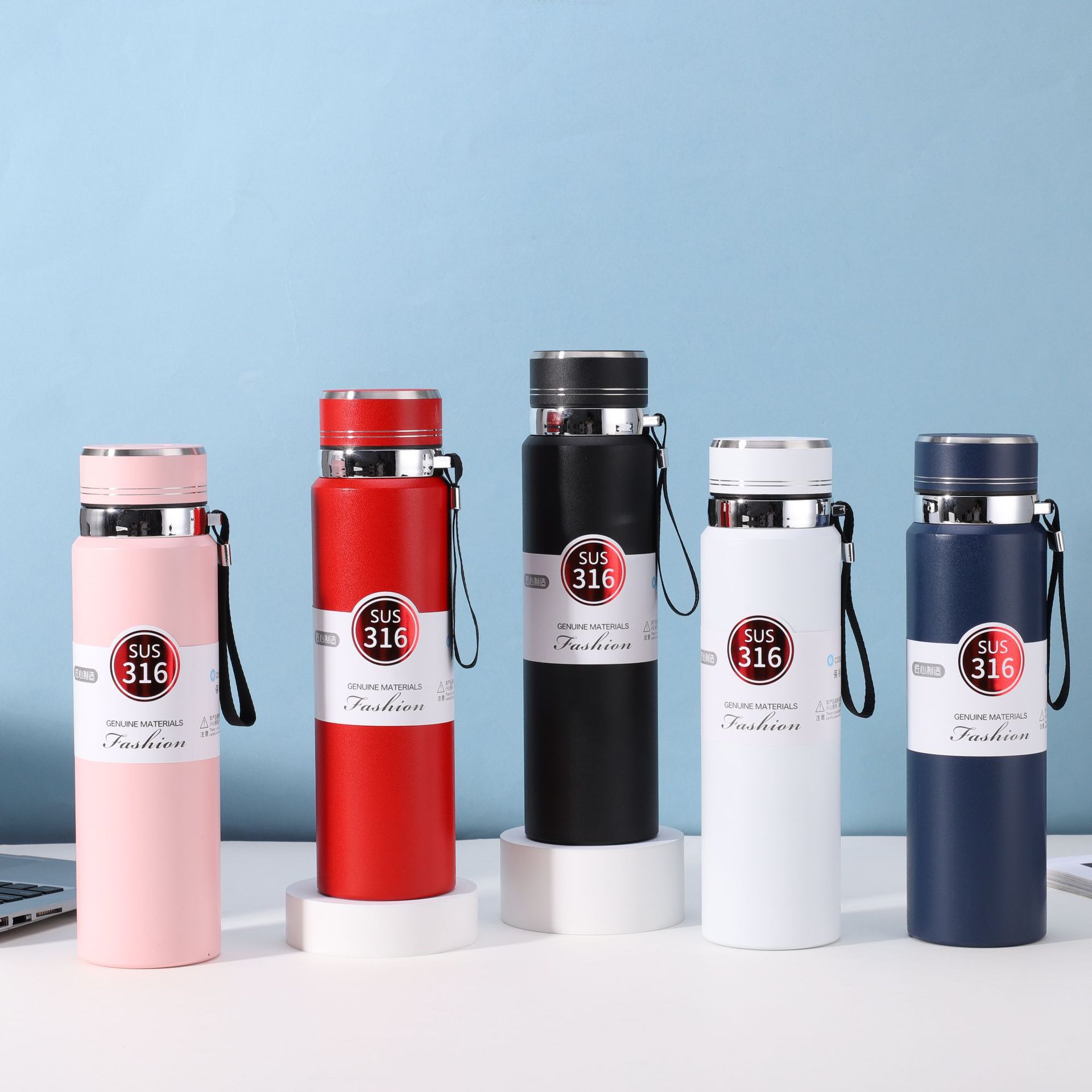 Outdoor Large-Capacity and Good-Looking Sports Water Bottle with Carrying Rope 316 Stainless Steel Thermos Cup Portable Tea Leak Lanyard