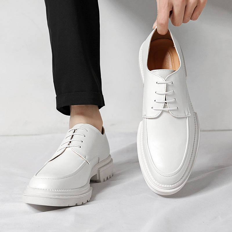 Men's Business shoes British leather shoes foreign trade new youth platform lace-up white men's leather shoes wedding men's shoes cross-border