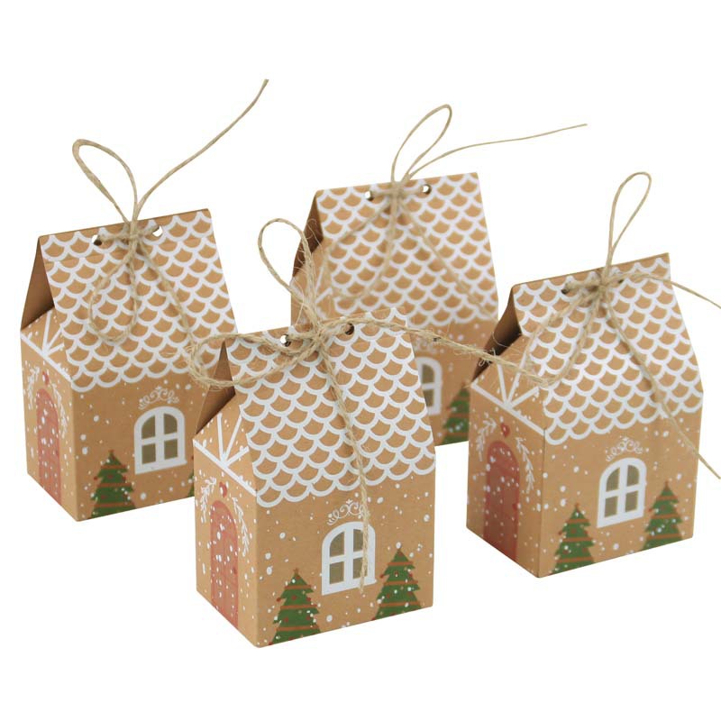 Picture of European Style New Candy Box Christmas Kraft Paper Wedding Candy Box Kraft Paper Packaging Box Christmas Small House Wedding Candy Box