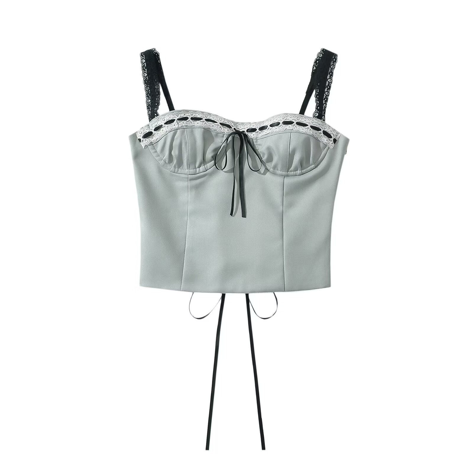 Cross-border wholesale European and American 2024 early spring new French sexy strap drawstring chest-wrapped short top
