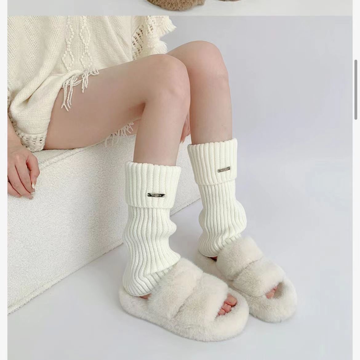 Leg Warmers White Knitted Socks for Women Autumn and Winter Thickened Warm Wool Pile Socks Y2K Spicy Girl Calf Socks for Women