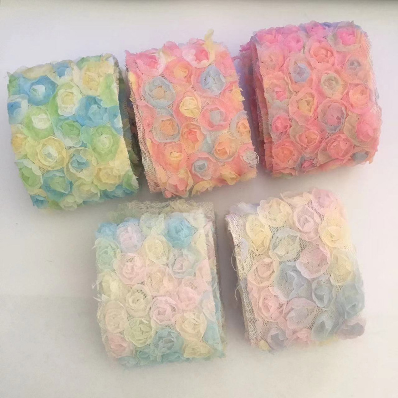 6cm or 8cm wide, 1 yard long (91cm) mesh embroidery stereo roses DIY hair accessories shoes accessories