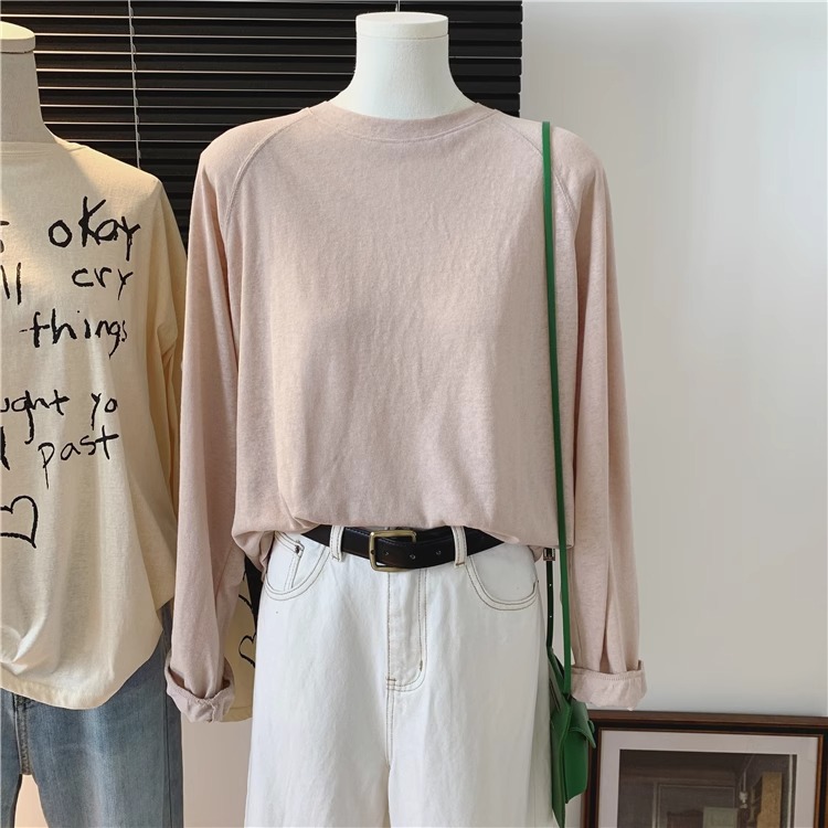 Pure Cotton All-match Long-sleeved Loose Casual Loose 25 Spring and Autumn New Style Top Simple Thin White Inner T-shirt