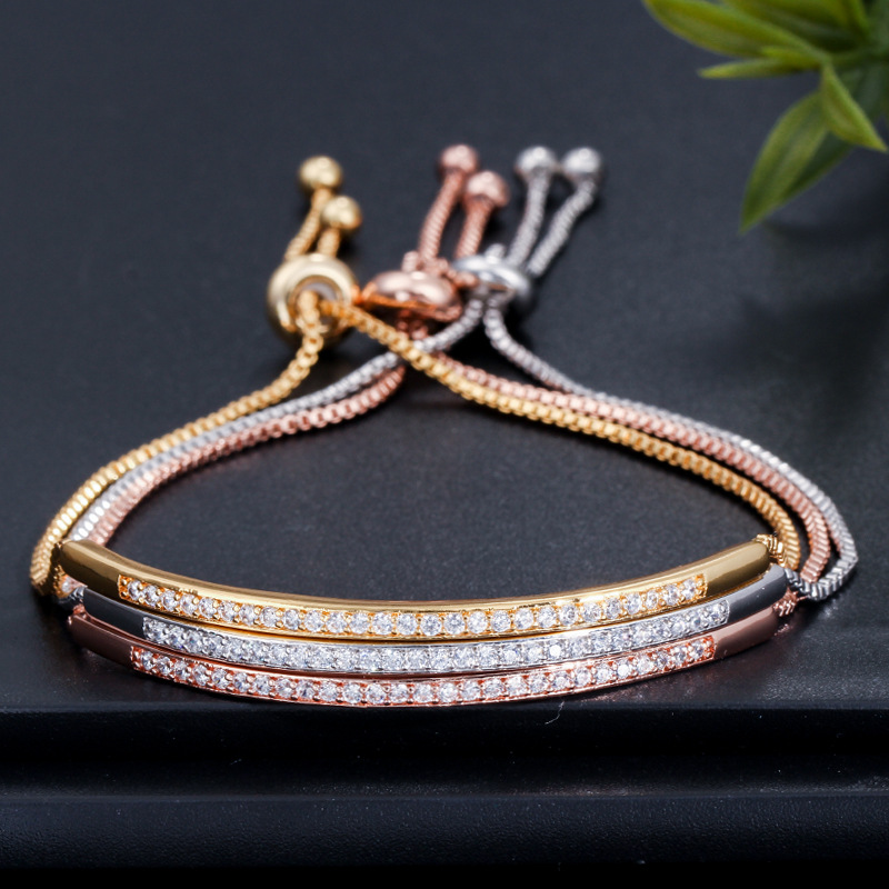 S0143 Liying Korean Creative Exquisite Jewelry Micro-inlaid Zircon Shiny Single Row Curved Bracelet Adjustable