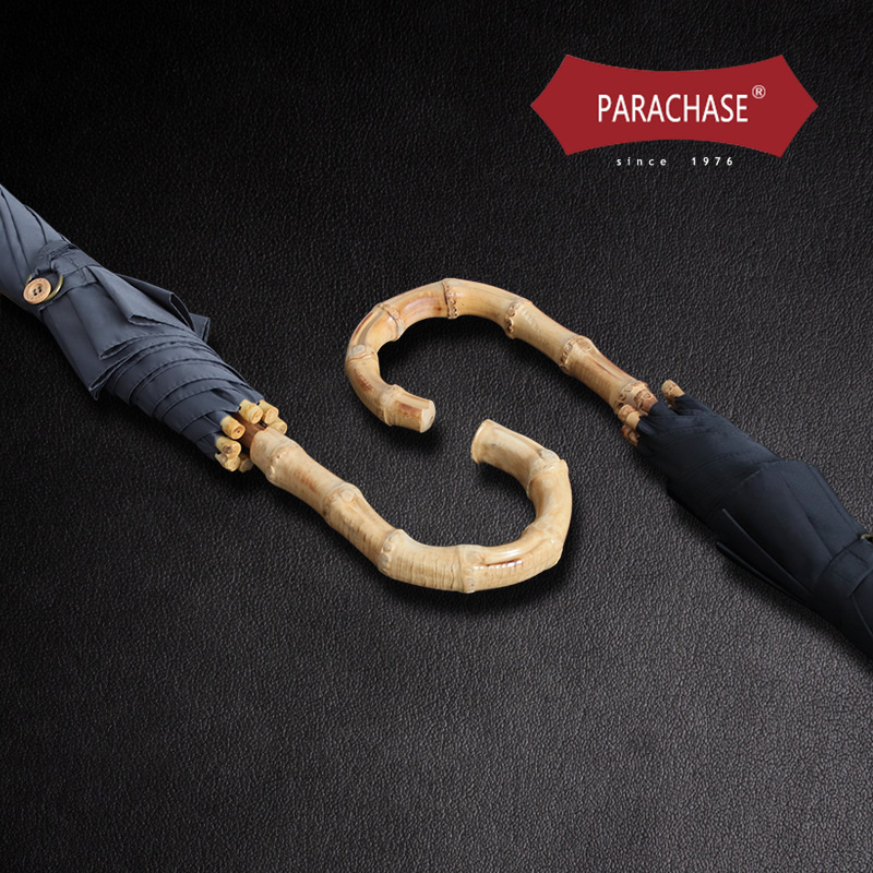 Picture of PARACHASE Vintage Bamboo Rattan Umbrella Curved Handle Long Handle Light Luxury Men's Advertising Umbrella Large Diameter 2-3 People