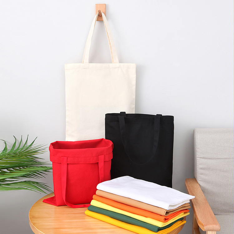 Spot blank canvas bag portable color cotton bag advertising zipper shopping gift bag logo printing