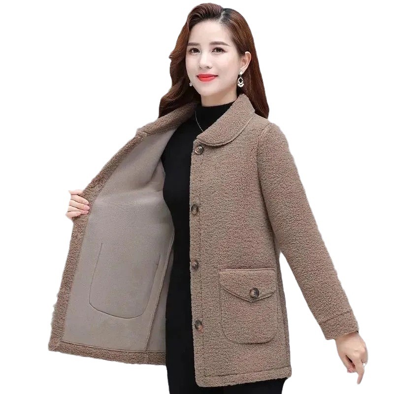 Picture of Mom's New faux lambswool thickened coat middle-aged and elderly women's granular fleece top elderly fur integrated