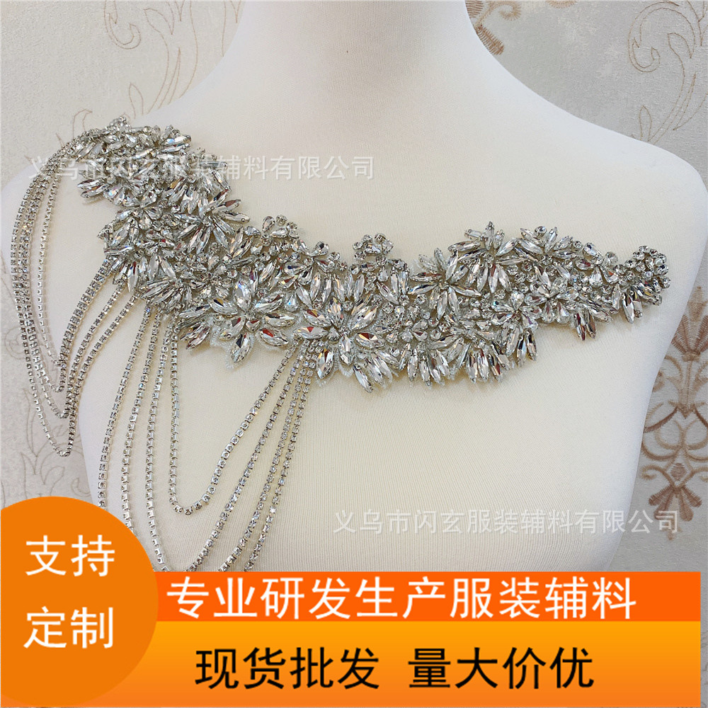 Handmade Beaded Diamond Cloth Sticker Wedding Dress Performance Dress Hanging Beads Collar Flower Headband Accessories DIY Accessories