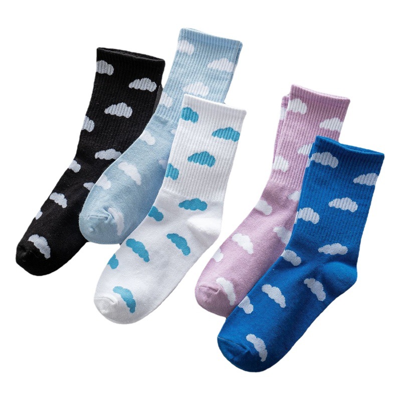 168 needle spring and autumn clouds women's socks ladies tube socks sweat-absorbent breathable short cotton socks manufacturers direct supply cross-border