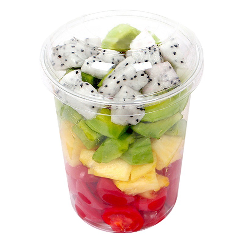 Disposable Fruit Salad Cups, Ice Jelly Takeaway Fruit Cut into Pieces Packaging Box, Round Sugar Water Grass Jelly Dried Fruit Box for Portioning