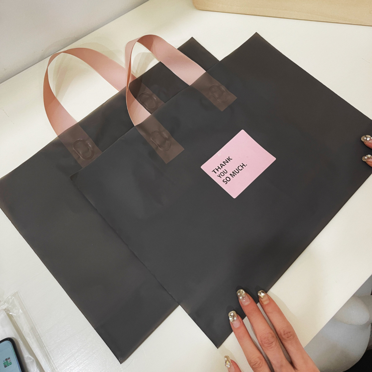Frosted Grey Clothing Tote Bag Sticker Wholesale Plastic Portable Gift Joy Shopping Children's Clothing Store Packaging