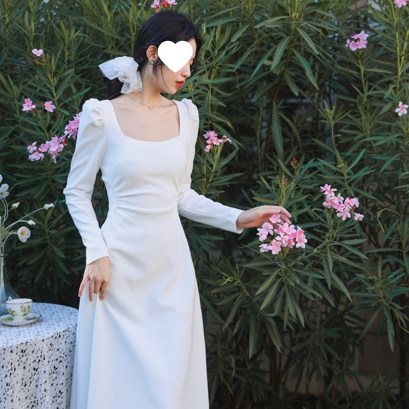 Early Autumn New 2024 All-match Fashion Sexy Chic Stunning White French Style Women's Square Collar Dress