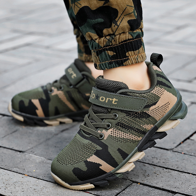 Children's Shoes Large and Medium-sized Children's 2025 Spring and Autumn New Children's sneaker Trendy Camouflage Green Flying Weaving sneaker Casual All-match