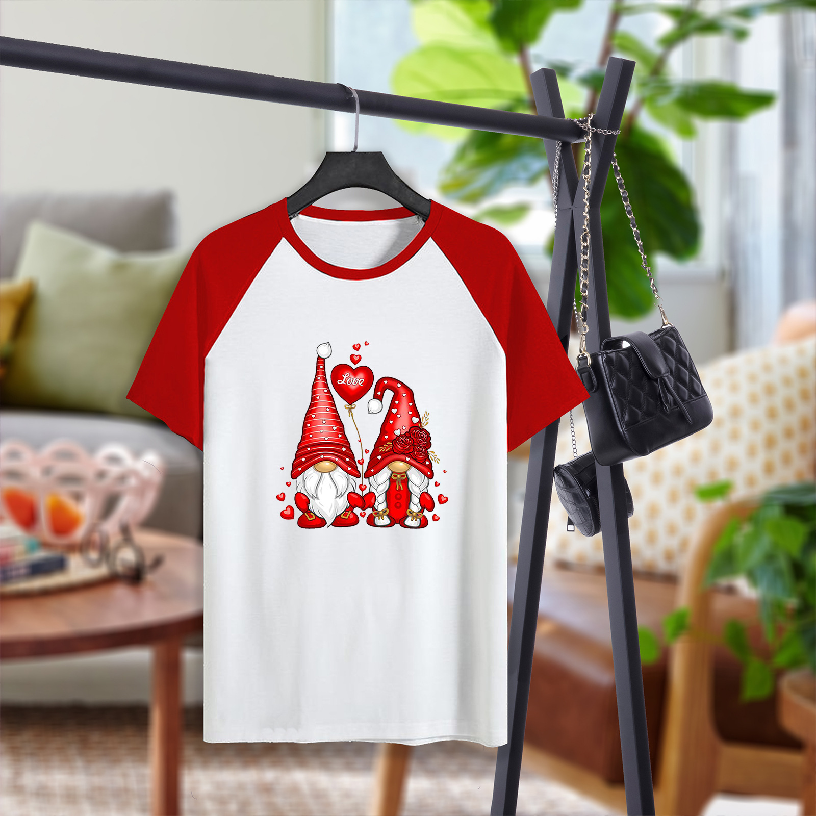 2023 Amazon Valentine's Day Unisex Raglan Short-sleeved Dwarf Raglan Round Neck Short-sleeved T-shirt