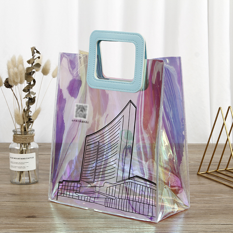 Pvc Laser Handbag with Customized Logo, Colorful Trendy Shopping Bag, Custom-Made Ins Fashion Advertising Gift Packaging Bag