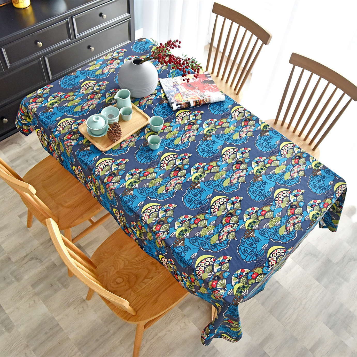 Picture of Hemp Cotton Digital Printing Fabric Floral Fabric Pastoral Style Fabric Ethnic Style Vintage Floral Skirt dress