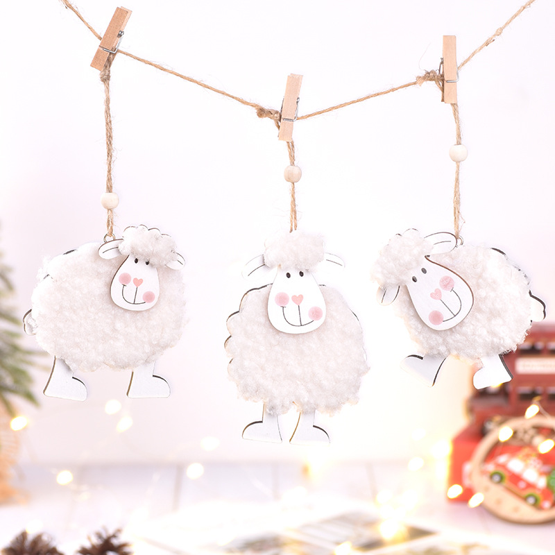 Cross-Border New Easter Gift Decoration Supplies Lamb Wooden Pendant Creative Wool Felt Cute Sheep Pendant