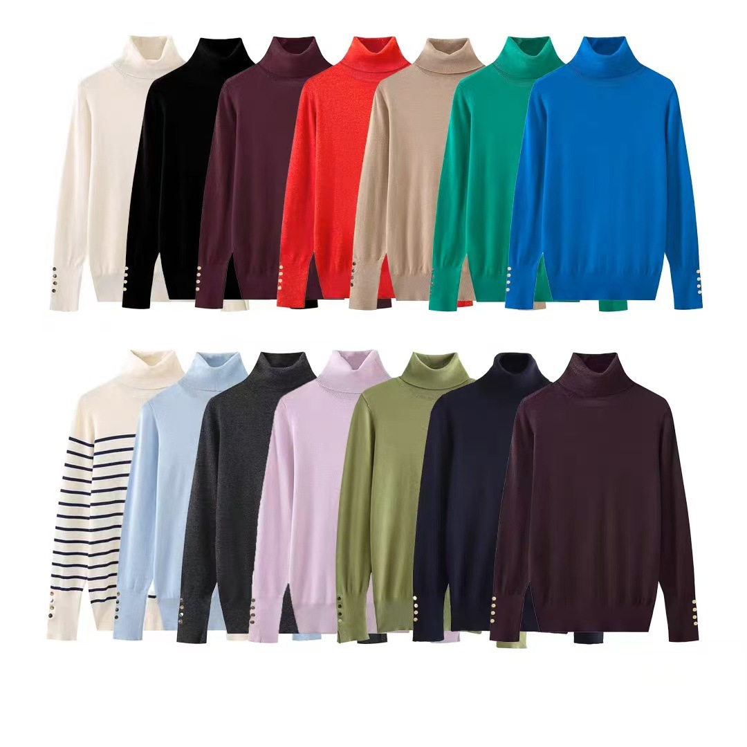 ZA cross-border women's clothing wholesale European and American style flat needle basic fashion Joker turtleneck sweater 8858180