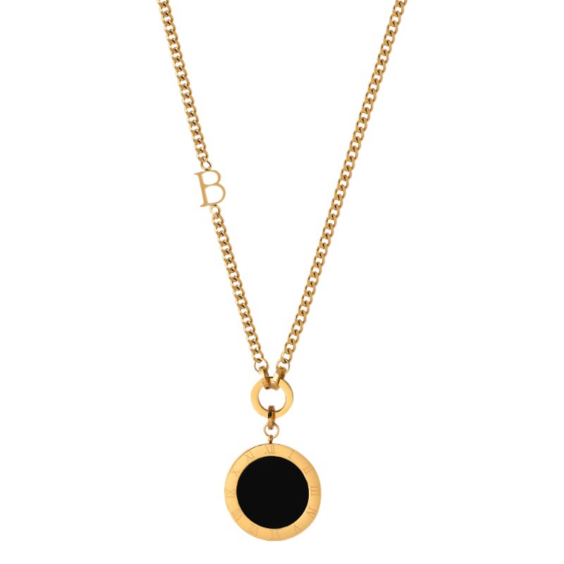 Sweater chain long 2022 new fashion titanium steel Roman numeral necklace Women's Light luxury temperament autumn and winter jewelry