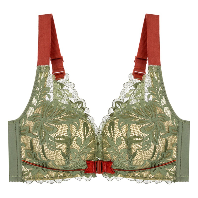 Thin and Thick Cup Front Buckle Beautiful Back Bra Traceless Underwear Women's Bra No Steel Ring Gathering Anti-sagging Small Chest Lace Bra