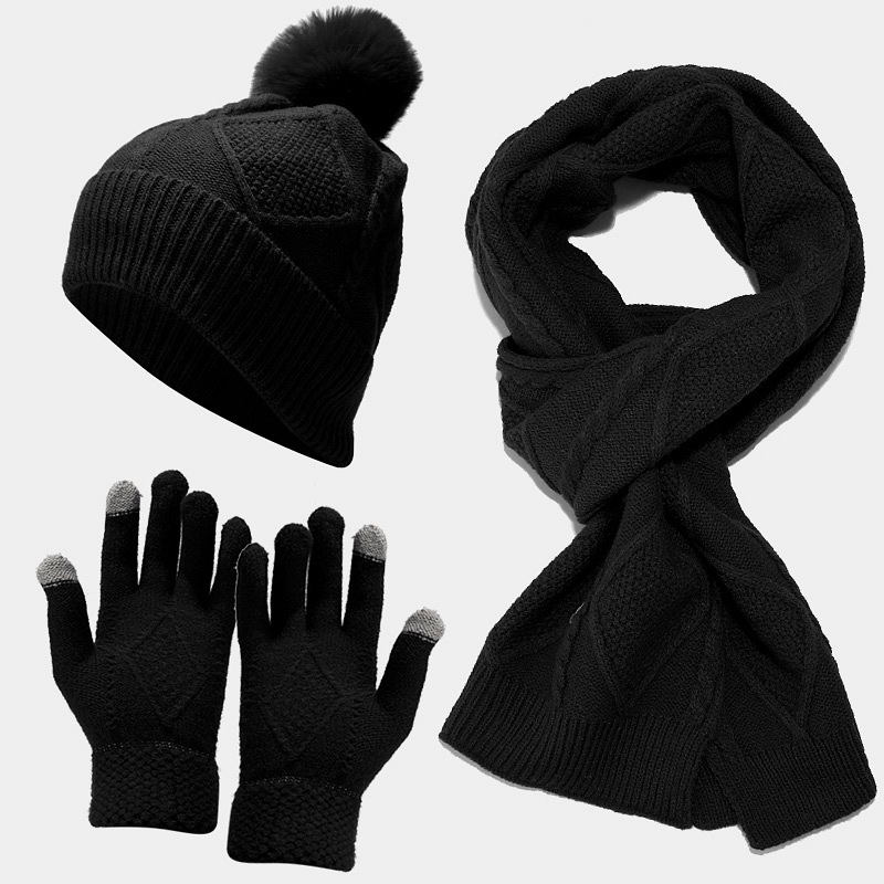 Picture of European and American New Adult Hat Scarf Gloves Three-piece Set Autumn and Winter Outdoor Cold-proof Warm Thickened Knitted Hat Set
