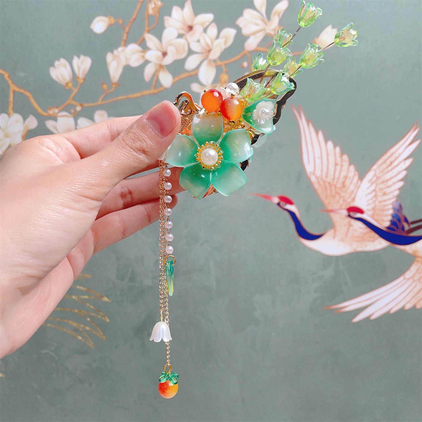 Picture of Ancient Style Hair Accessories for Children, Hanfu Hair Ornaments for Girls, Back-Of-Head Claw Clips, Chinese Style Pendant Hairpins, Butterfly