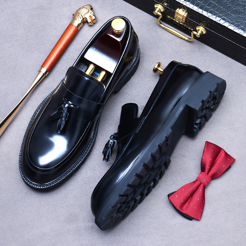 Picture of [Big Sale] Men's Shoes Business Shoes Cow Lining Thick Sole Painted Tassel Heightening Formal Shoes Genuine Leather Easiest for Match Large Toe Shoes