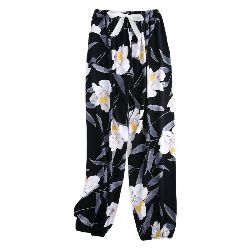 Cotton Silk Pajama Pants Women's Shrink Pants Summer New Large Size Loose Pregnant Women's Outer Wear Pants with Pocket Lantern Shrink Pants