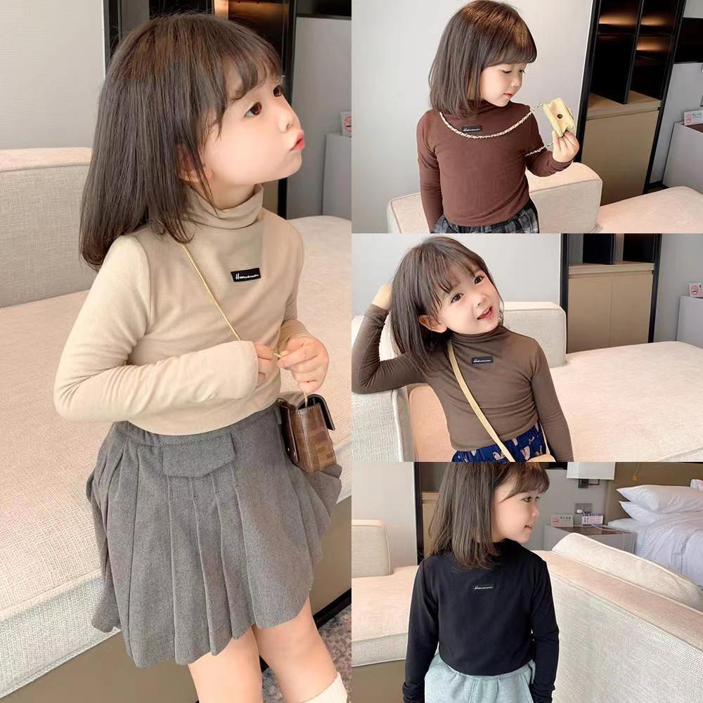 Picture of Girls' Bottoming Shirt 2025 Spring & Fall Pure Color Turtleneck T-Shirt Kidsren's Style Thickeneded Brushed Stretch Winter Top