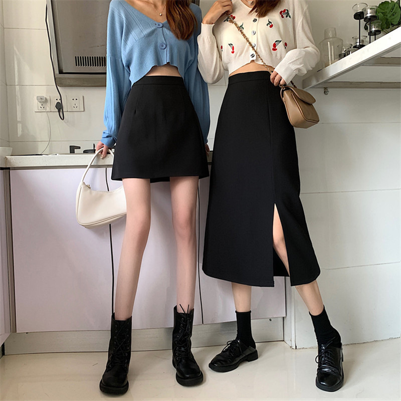 Short Skirt A- line skirt slimming draping 20 covering 23 over-the-knee figure chubby girl pear-shaped black skirt for women Summer plus size