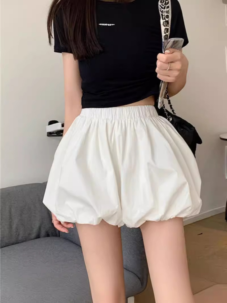 Summer Design Sense Slimming Casual Solid Color Flower Bud Shorts Ins Style Vertical Cool Wide Leg Elegant Thin Hot Pants