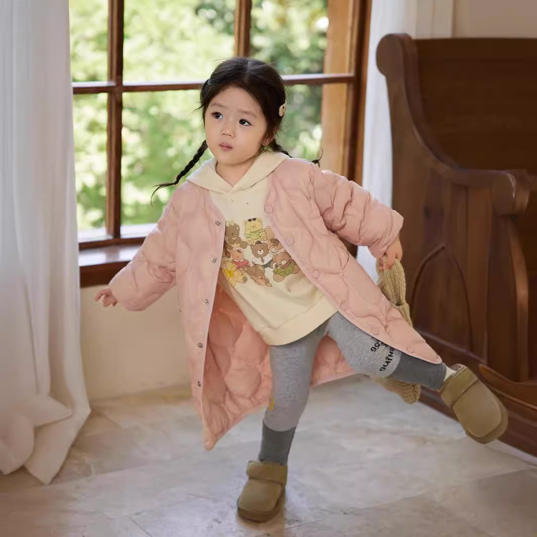 Picture of Girls' Light Imitation down Jacket, Baby Girl's Long and Short Style, 2025 Spring New Style, Kidsren's Fashionable Pure Color Jacket