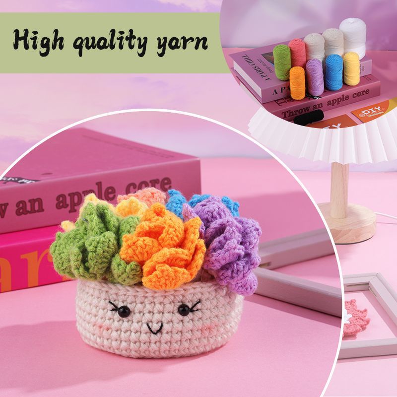 Cross-border Hot New Products Woven Six-color Potted Coaster Decoration Handmade DIY Knitted Material Bag