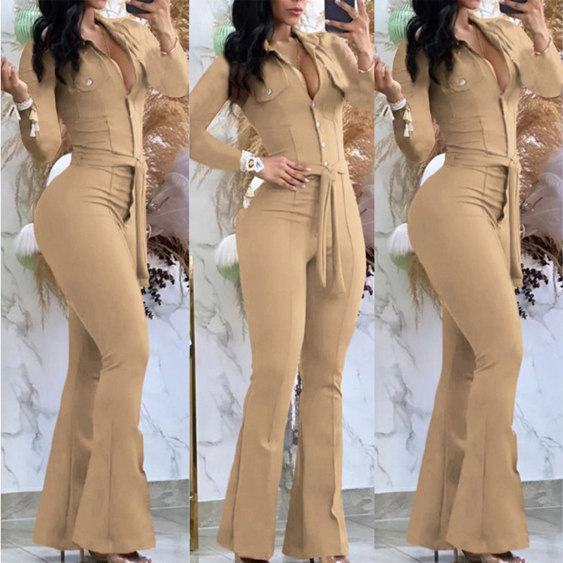 Picture of 2025 Cross-Border Foreign Trade Autumn and Winter Long-Sleeved Shirt Collar Mid-Waist Elegant Commuter Jumpsuit